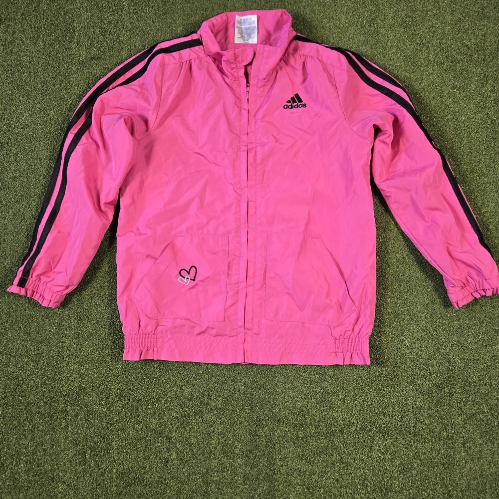 Adidas Size 6X Girls Neon Pink Stand Collar Zip Long Sleeve Athletic Jacket Coat